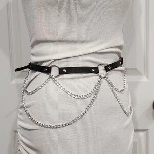 Faux leather belt with chains and small hoops size 27" to 35"